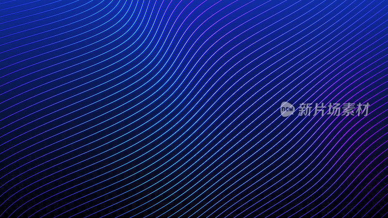 抽象波浪背景在明亮的霓虹蓝色和紫色。无缝循环动画。3 d渲染。